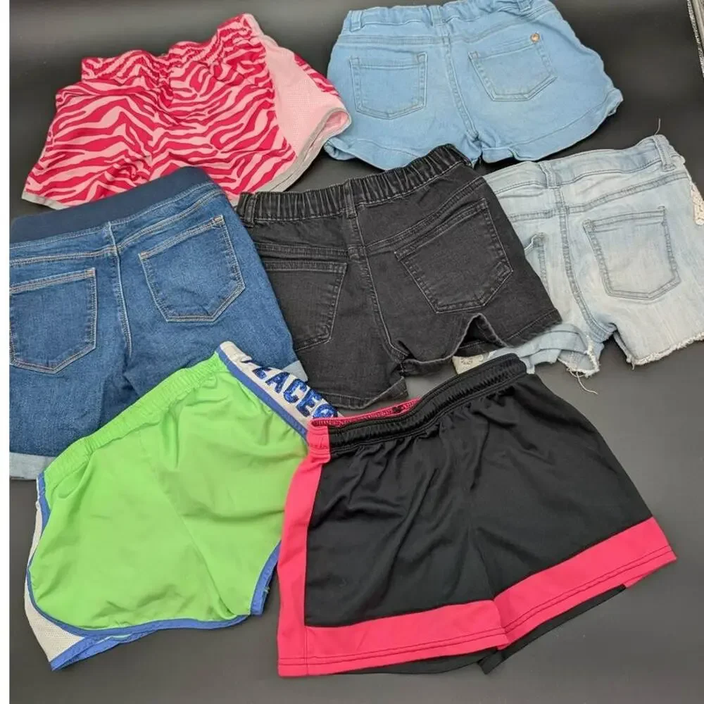 Girls Youth Shorts Bundle Elastic Waist Set of 7 pairs Athletic Denim School